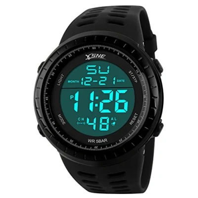 Image of SNE Men&#039;s Digital Big Face Waterproof Electronic LED Sport Wrist Watch Black SK1167