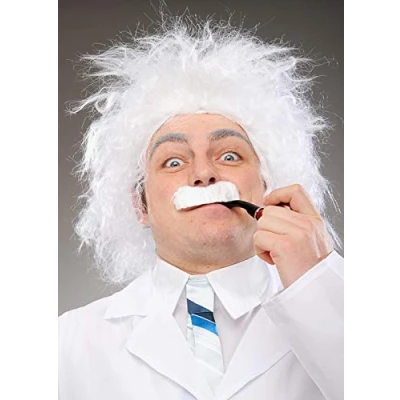Image of Mens Crazy Mad Scientist White Einstein Wig and Moustache