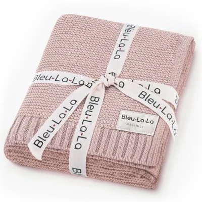 Image of Bleu La Organic Receiving Swaddle Blanket for Girls 100% Luxury Soft Cotton Knit Warm Cozy Cuddle Stroller Crib Newborns Infants &amp; Toddlers (0 2Yrs Blush Pink)