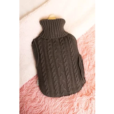 Image of Garden Mile Hot Water Bottle with Knitted Cover 2 Litre Bag Winter Warmer Faux Fur Back Pain Relief Neck Chronic Period Leakproof Durable Safe (Grey)