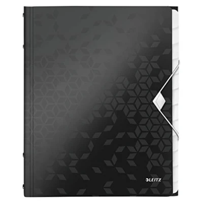 Image of Leitz A4 Divider Book, Holds Up to 200 Sheets, Integrated Index with 12 Compartments, Elastic Closure, Black, WOW Range, 46340095