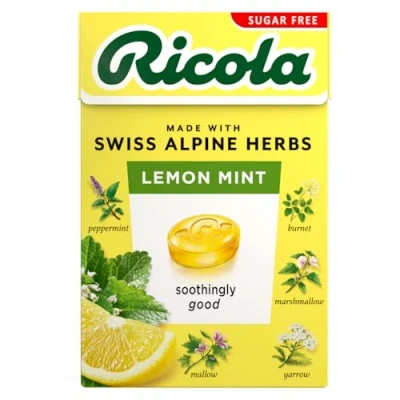 Image of Ricola Lemon Mint Sugar Free Swiss Herbal Sweets, Herb Drops, Sweet Box 45g Pack of 20 Boxes