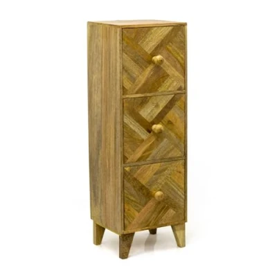 Image of Carousel Home 3 Drawer Marquet Cabinet Mango Wood Bedside Marquette Side Unit Drawers Wooden Nightstand Storage Sofa End Table For Living Room 78cm