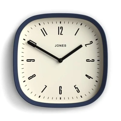 Image of Jones Clocks® Marvel wall clock Retro rounded square 25cm Indigo Blue Cool designer look for kitchen, living room or office