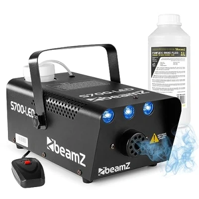Image of beamz S700 LED Smoke Machine with Blue Ice Light Effect, Remote Control and 1L ECO Fluid for Home Party Fog Mist Effects