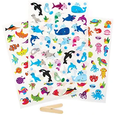 Image of Baker Ross FC914 Sealife Rub On Transfer Stickers Pack of 135, Stickers, Kids Waterproof Crafts Ceramic Wood and Paper