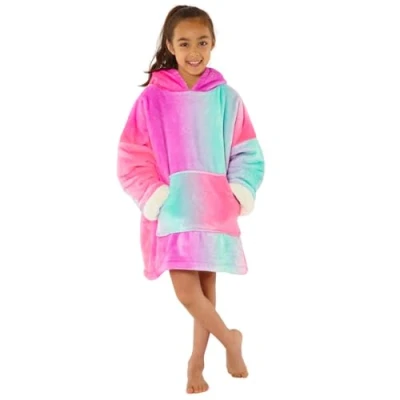 Image of Kids Boys Girls Womens Mens Fleece Hoodie Wearable Blanket Oversized Sweatshirt Neon Ombre Print One Size