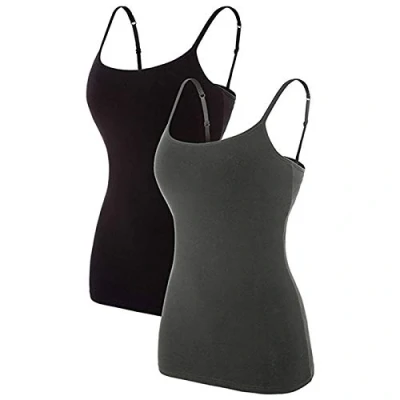 Image of CharmLeaks 2 Pack Women Cotton Camisole Vest Top Sports Gym Tank Tops, Black &amp; Deep Grey, S