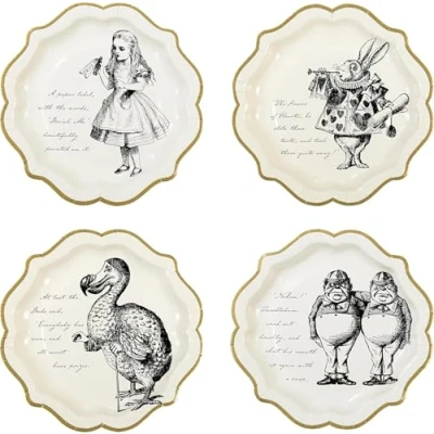 Image of Alice In Wonderland Paper Plates Mad Hatter Party Supplies For Afternoon Tea Party, Birthday or Baby Shower 23cm 12 Pack