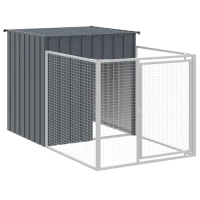 Image of &quot;vidaXL Galvanised Steel Dog House with Extended Run in Anthracite Versatile and Durable, Convenient Access Weather Protection&quot;
