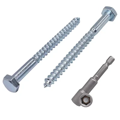 Image of (Pack of 15 pcs) DIN 571 Zinc Plated Steel Hexagon Wood Screws M5 x 80 mm, Coach Screws, Hex Screw, Lag Bolts, Head (15, mm)