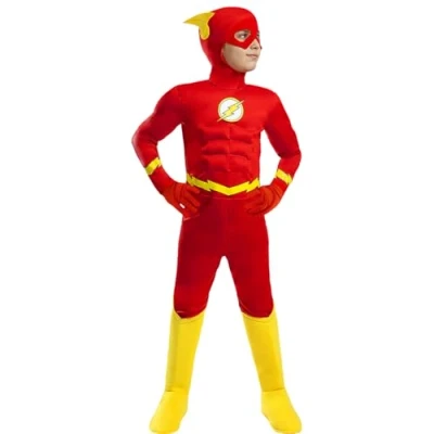 Image of Funidelia Deluxe Flash Costume OFFICIAL for boy Superheroes, DC Comics, Justice League Costumes kids, accessory fancy dress &amp; props Halloween, carnival parties Size 10 12 years Red