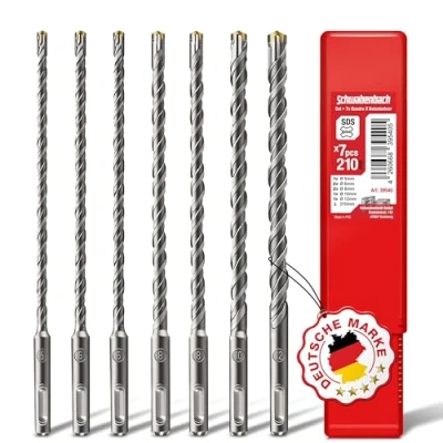 Image of SCHWABENBACH ® SDS Plus Concrete Drill Bit Set Super 7 Pieces 5 6 8 10 12 x 210 mm Masonry Compatible with Bosch Hilti Makita Metabo Hammer Premium Quality for