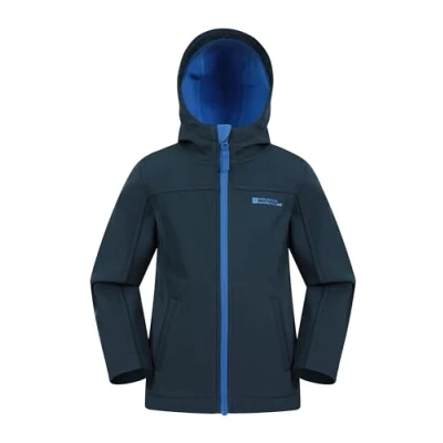 Image of Mountain Warehouse Exodus Kids Softshell Jacket Breathable Childrens Jacket, Showerproof Girls Coat, Fleece Lined Boys Hoodie, Wind Resistant for Travelling, Navy, 3 4 Years