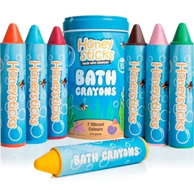 Image of Honeysticks Super Jumbo Bath Crayons Non Toxic (7 Pack) for Toddlers 1 3 and Kids 4 8, Natural Beeswax Crayons, Food Grade Colours, Fragrance Free, Irritating, Toys Bathtub, Shower, Gift