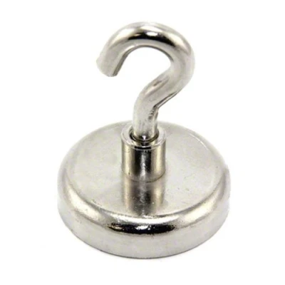 Image of Neodymium Clamping Magnet with M8 Hook for Hanging, Holding or Displaying Items 48mm dia 95kg Pull Pack of 10