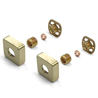 Image of Xcel Home Brushed Gold Square Shower Fixing Kit Plates (Pair) with 3/4 Connections Brass, Wall Mounted for Exposed Valves