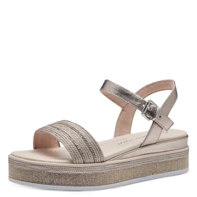Image of MARCO TOZZI Women&#039;s 2 28700 42 Wedge Sandal, Metallic Rose, 5