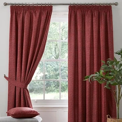 Image of Dreams &amp; Drapes Red Blackout Pencil Pleat Curtains W66 x L72 (168 183cm) 2x Tie Backs Included Heavy Weight Thermal Soundproof for Bedroom Living Room