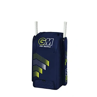 Image of Gunn &amp; Moore GM Cricket Duffle Bag Rucksack 707 Prima Two Full Size Bat Pockets Shoe Tunnel Tough 600 Denier Polyester Medium 85 Litres Blue