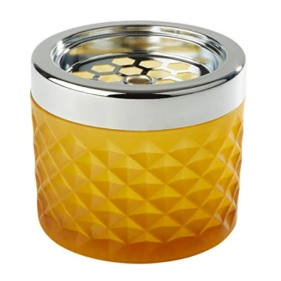 Image of APS Wind ashtray, made of chromed metal, frosted glass, with bayonet lock, Ø 9,5 cm, 8 cm height, yellow