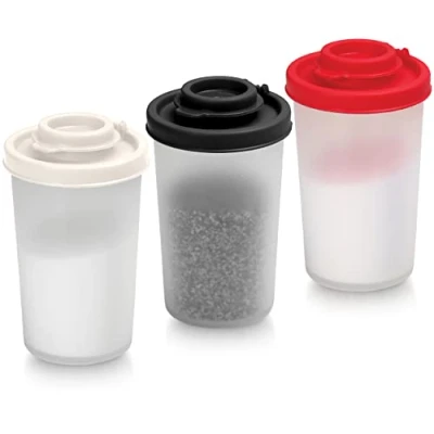Image of Salt and Pepper Pots Shakers in a Range of Sizes Non Toxic Set for Home, Camping, Picnics, Lunch Boxes Transparent (Big, 3 Pack)