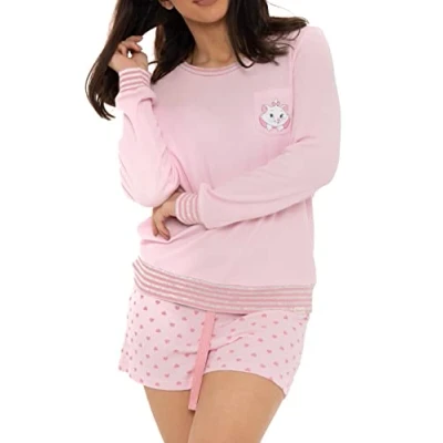 Image of Wingwalker Womens Disney Aristocats Pyjamas Ladies Marie Short Soft Waffle PJs Pink Size Medium