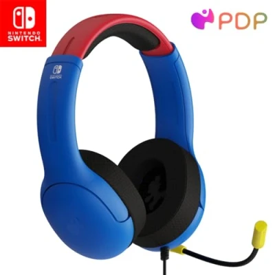 Image of PDP Gaming AIRLITE Stereo Headset with Mic for Nintendo Switch PC, iPad, Mac, Laptop Compatible Noise Cancelling Microphone, Lightweight, Soft Comfort On Ear Headphones MARIO