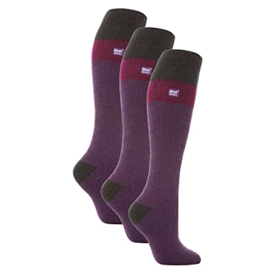 Image of HEAT HOLDERS 3 Pack Ladies Thermal Knee High Ski Socks WoMens Thick Winter 2.3 TOG Long Skiing (4 8, Purple/Charcoal)