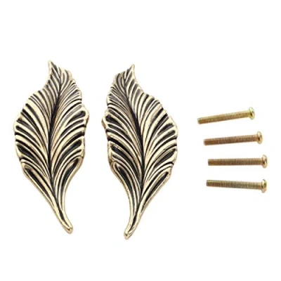 Image of Mgoodoo 1pair Leaf Handles Knob Zinc Alloy for Cabinet,Kitchen,Door,Drawers,Bookcases,4.13in Bronze Color