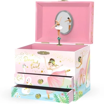 Image of Musical Ballerina Jewellery Box for Girls Kids Music with Spinning Ballerina, Ballet Birthday Gifts Little Girls, Boxes, 17.1 x 13.3 15.2 cm Ages 3 10, Pink