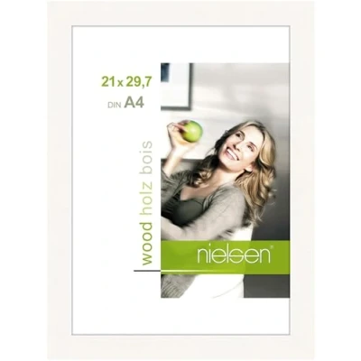 Image of nielsen Essential Photo Frame, A4, 21x29.7cm White Wooden Picture Frame with Protective Float Glass and Push Turn Clips