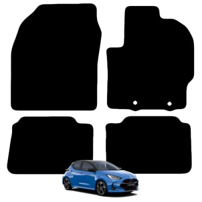 Image of Carsio Carpet Car Mats For Toyota Yaris Hybrid 2020+ Tailored Fit Floor Mat Set Complete Accessory Black Custom Fitted All Weather, Anti Slip Backing &amp; Trim