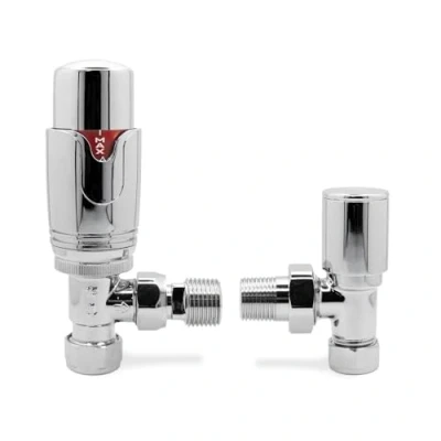 Image of Angled Chrome Thermostatic Radiator Towel Rail Valves