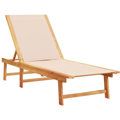 Image of vidaXL Sun Lounger Cream Solid Wood Acacia and Textilene