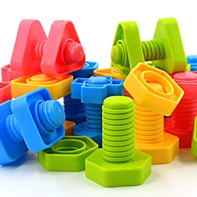 Image of SIENIANLINE 32 pcs Shapes Nuts and Bolts Stacking Toys STEM Color Sorting Learning Games Montessori Building Construction Kids Matching Game for Preschoolers