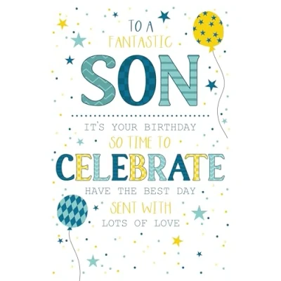 Image of Cherry Orchard Fantastic Son Birthday Card from Stars &amp; Balloons Gold Foil Embossed Finish