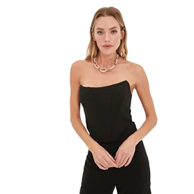 Image of Trendyol Women Glam Fitted Open Shoulders Strapless Woven Bustier Schwarz