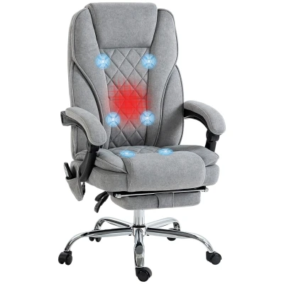 Image of Vinsetto Massage Office Chair with 6 Point and Heat, Desk Footrest, Reclining Backrest, Swivel Wheels, Adjustable Height, Grey