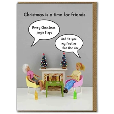 Image of Bold &amp; Bright Hilariously Funny Christmas Cards &#039;Christmas Friends&#039; Cheeky Seasonal Xmas For Her Ladies Women Friends Sold by Brainbox Candy