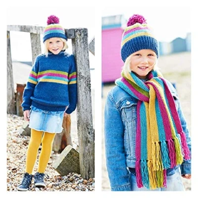 Image of Stylecraft Bellissima Double Knitting Pattern 9705 Sweater, Scarf and Hat 3 Easy Knit Designs, 2 11 Years