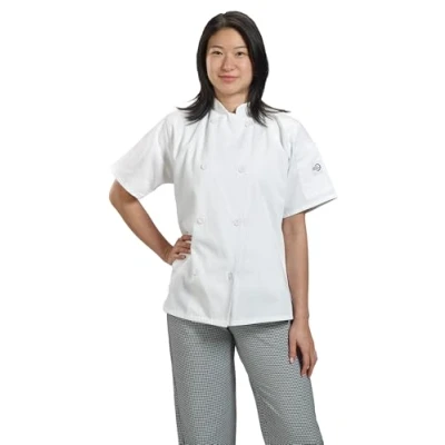 Image of Mercer Culinary M60023WHS Millennia Women&#039;s Short Sleeve Cook Jacket with Traditional Buttons, Small, White