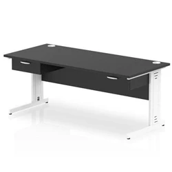 Image of Impulse 1800x800 Desk Black/White Cable Managed 2x1 Drawer Fixed Peds