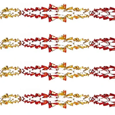 Image of Widdle Wonderland Red/Gold Christmas 2 Tone Foil Ceiling Decorations Set 4 15cm x 2.7M Garlands