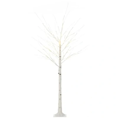 Image of HOMCOM 6ft Artificial White Birch Tree Light with Warm Pre Lit LED for Indoor and Covered Outdoor Use