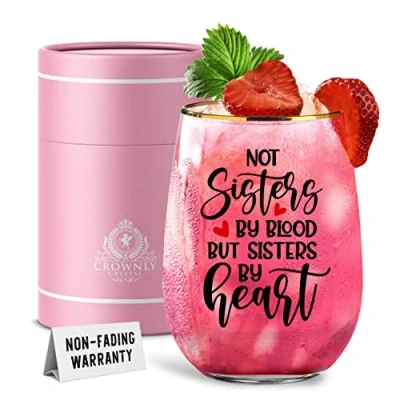 Image of CROWNLY CRYSTAL® Gold Gifts for Sister Personalised Her Glass Special Friend Christmas Best Birthday Wine Glasses Gin