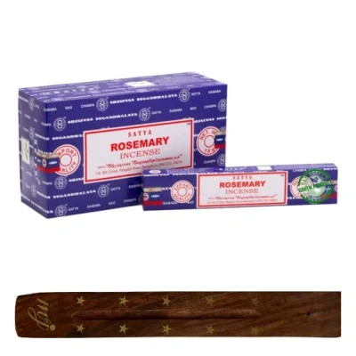 Image of Original Satya Nag Champa Rosemary incense sticks with M&amp;J holder Full Box for Aromatherapy, Spa, Yoga, Weddings, Meditation, Healing, Positivity and Relaxation