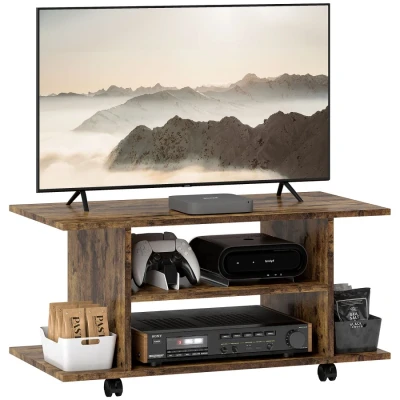 Image of HOMCOM Modern TV Cabinet Stand Storage Shelves Table Mobile Bedroom Furniture Bookshelf Bookcase Rustic Brown