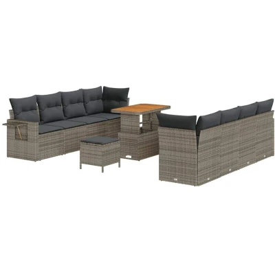 Image of vidaXL 11 Piece Garden Sofa Set with Cushions Grey Poly Rattan Acacia