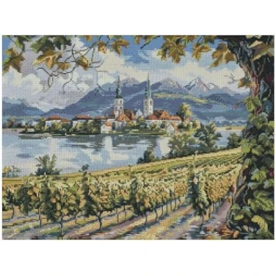 Image of Village View Cross Stitch kit,14ct,100% Cotton, 200x150 Stitch, 36x26cm,Landscape kit